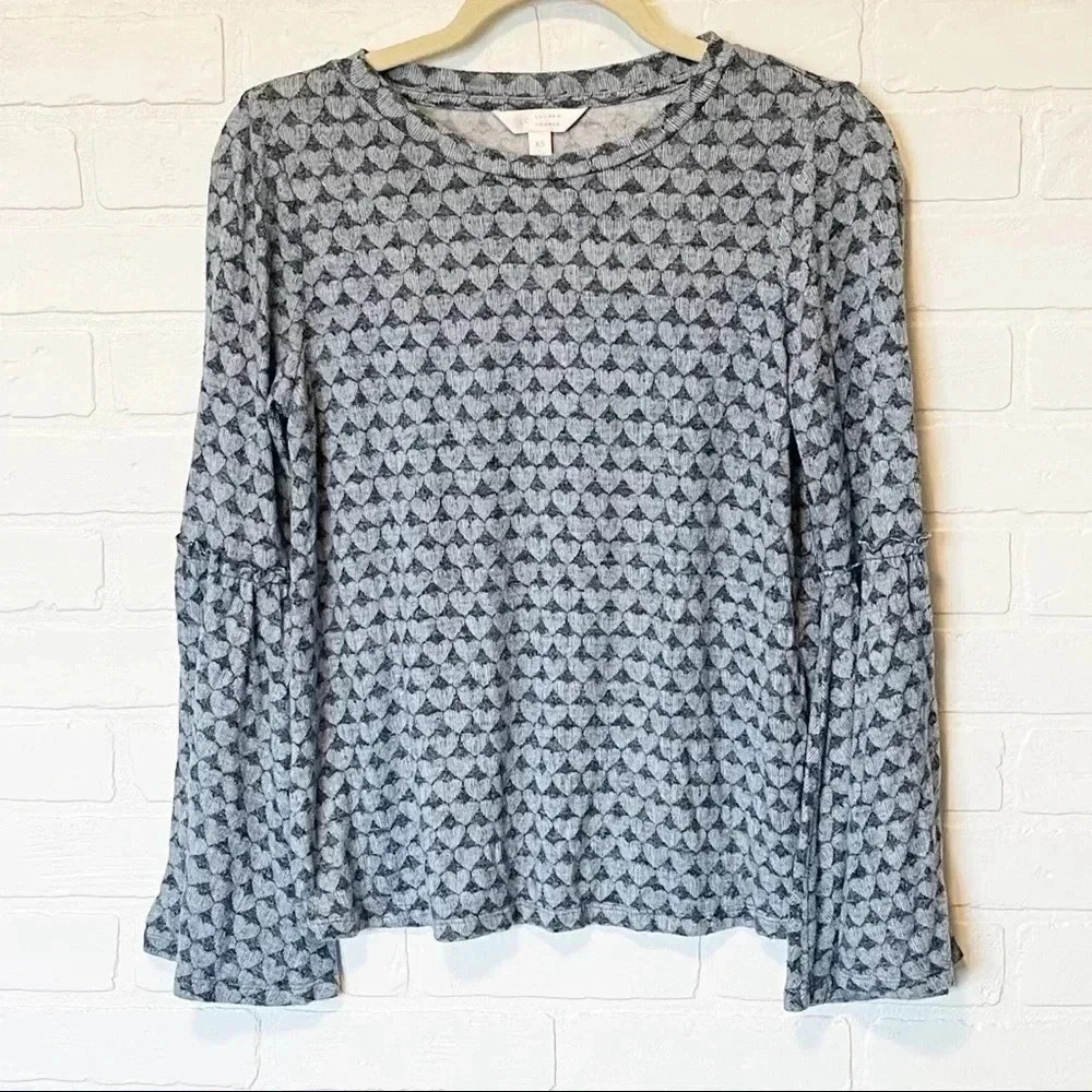 Lauren Conrad Blue Heart Bell Sleeve Top Sz XS